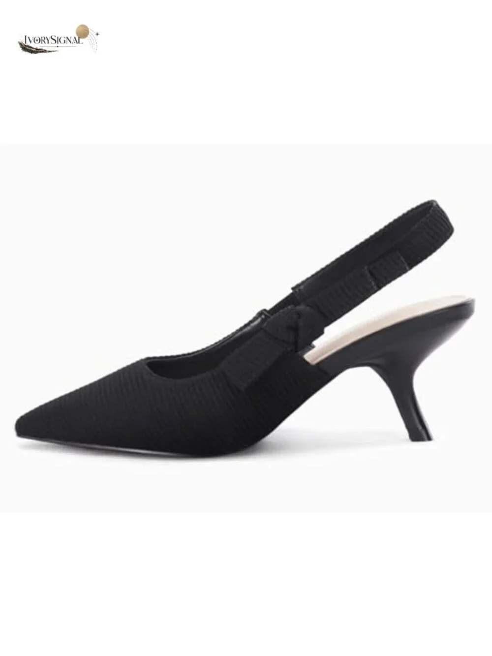 Women's Slingback Kitten Heels Closed Pointed Toe Bowknot Knitted Slip On Work